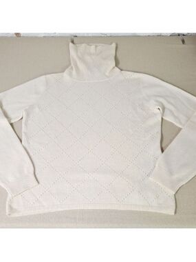 “Max Mara Studio 50% Cashmere 50% Wool Ivory Diamond Pointelle Turtleneck Lg